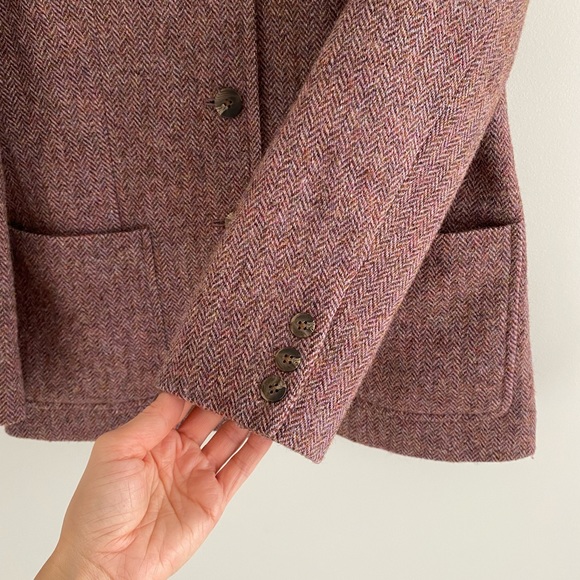 DKNY 100% Wool Jacket Burgundy Houndstooth with Pockets - Picture 5 of 12